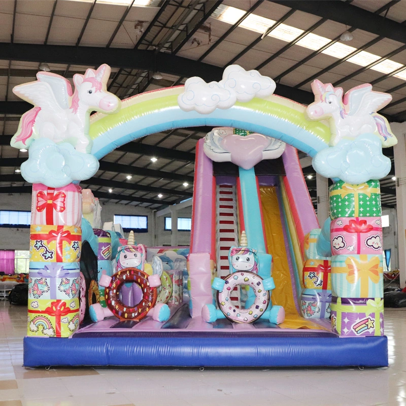 Aoqi Design Macaron Inflatable Rainbow Unicorn Castle Slide for Party