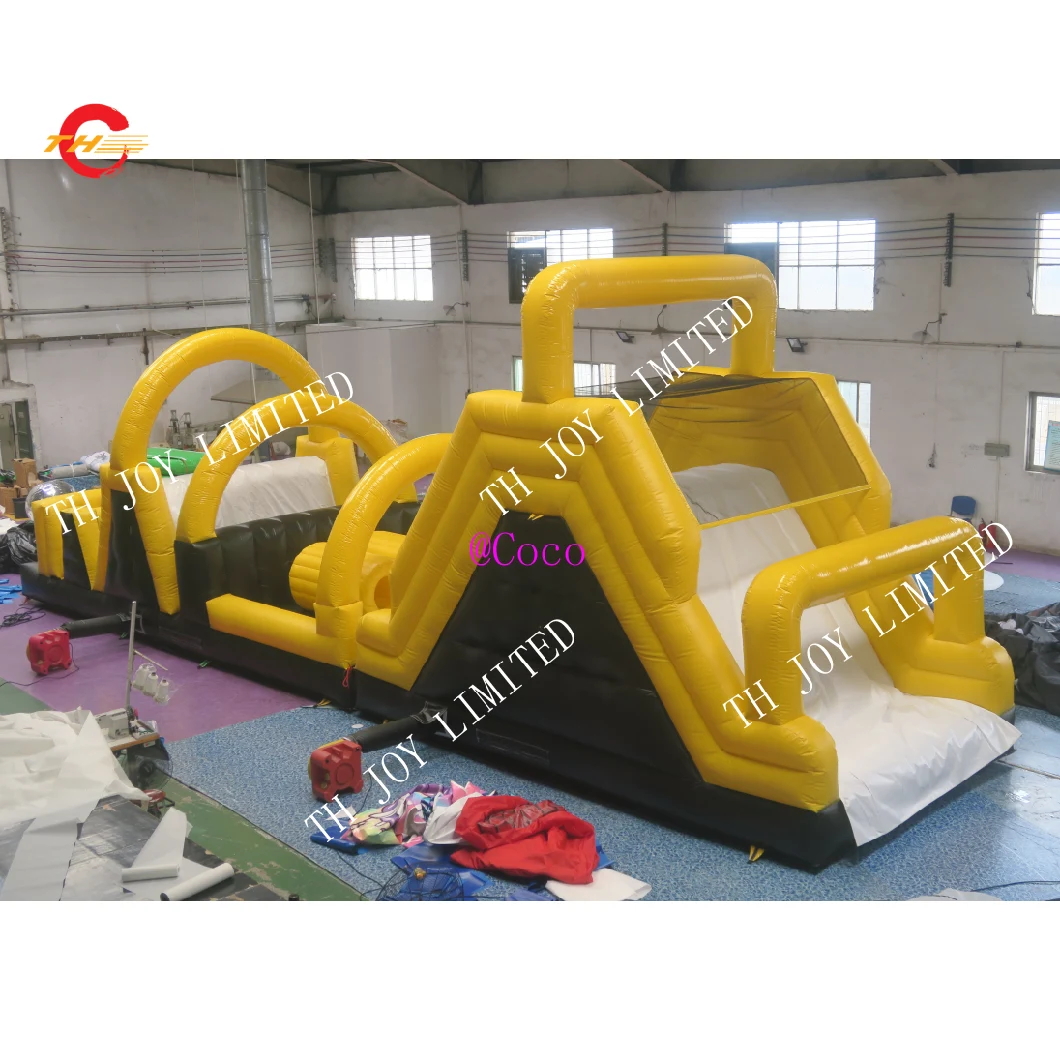 Wipeout Inflatable Obstacle Course, Giant Commercial Adult Inflatable Obstacle Course with Bounce Slide