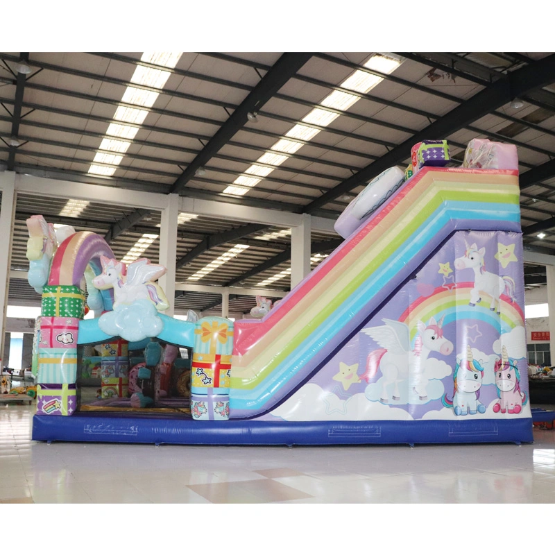 Aoqi Design Macaron Inflatable Rainbow Unicorn Castle Slide for Party