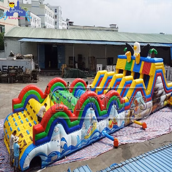 Inflatable Water Park Slide Long Obstacle Course with Pool