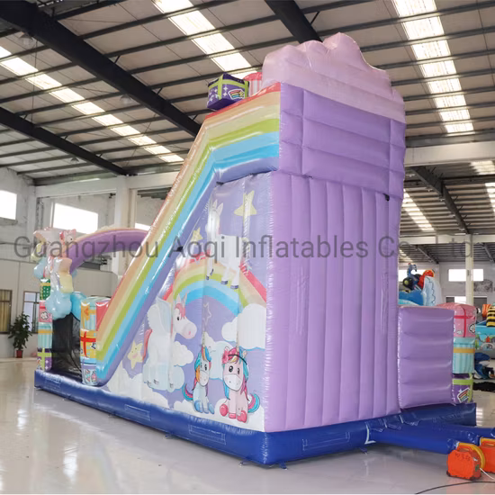 Aoqi Design Macaron Inflatable Rainbow Unicorn Castle Slide for Party